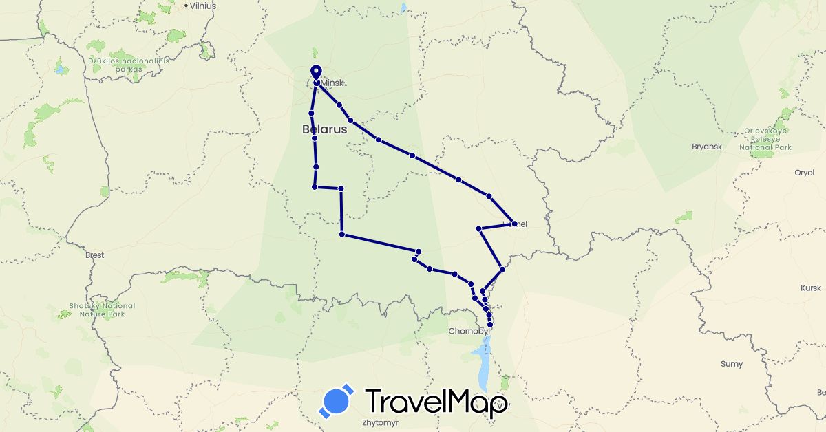 TravelMap itinerary: driving in Belarus (Europe)